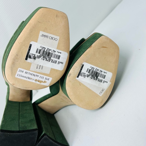 JIMMY CHOO**Green Suede Bethen 115 Platform Sandals**EU 37; US 7**$850 - Picture 7 of 10